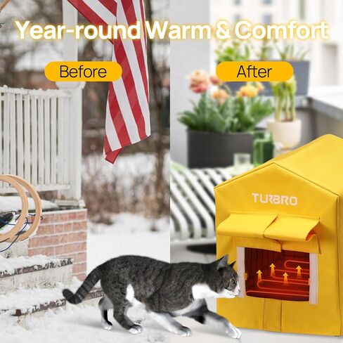 TURBRO Heated Cat House Outdoor, Insulated and Weatherproof Iron Shelter for Feral and Cats Outside, Heating Pad Bed with 14.7ft Anti-Bite Cord, UL Test Passed, Blue in Saudi Arabia