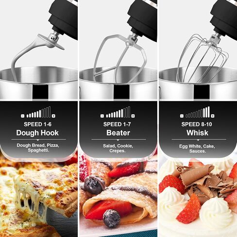 Kitchen in the box 7QT 900W 10-Speed Stand Mixer, Tilt-Head Kitchen Electric Mixer with Dough Hook, Whisk & Flat Beater(Onyx Black) in Saudi Arabia