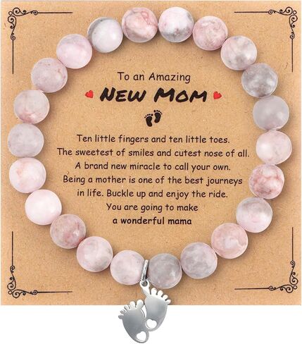 Yadiana New Mom Gifts, Mom to Be Gift Sliver-Plated Beaded Bracelet for Women, Little Feet Charm Bracelet with Message Gift Card for First Time Mom,Pregnancy Gifts First Mothers Day Gifts for Expecting Mom in Saudi Arabia