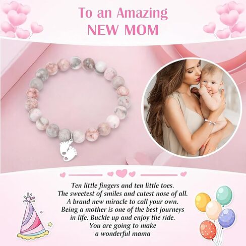Yadiana New Mom Gifts, Mom to Be Gift Sliver-Plated Beaded Bracelet for Women, Little Feet Charm Bracelet with Message Gift Card for First Time Mom,Pregnancy Gifts First Mothers Day Gifts for Expecting Mom in Saudi Arabia