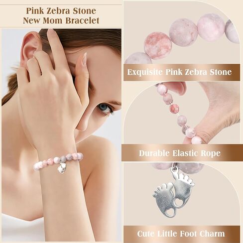 Yadiana New Mom Gifts, Mom to Be Gift Sliver-Plated Beaded Bracelet for Women, Little Feet Charm Bracelet with Message Gift Card for First Time Mom,Pregnancy Gifts First Mothers Day Gifts for Expecting Mom in Saudi Arabia
