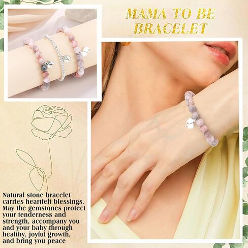Yadiana New Mom Gifts, Mom to Be Gift Sliver-Plated Beaded Bracelet for Women, Little Feet Charm Bracelet with Message Gift Card for First Time Mom,Pregnancy Gifts First Mothers Day Gifts for Expecting Mom in Saudi Arabia