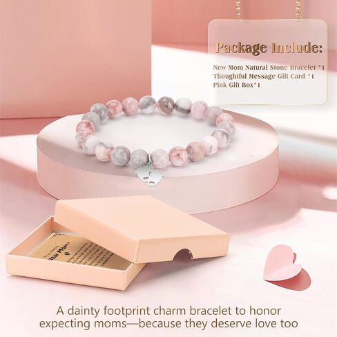 Yadiana New Mom Gifts, Mom to Be Gift Sliver-Plated Beaded Bracelet for Women, Little Feet Charm Bracelet with Message Gift Card for First Time Mom,Pregnancy Gifts First Mothers Day Gifts for Expecting Mom in Saudi Arabia