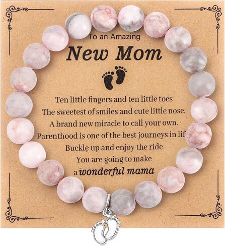 Yadiana New Mom Gifts, Mom to Be Gift Sliver-Plated Beaded Bracelet for Women, Little Feet Charm Bracelet with Message Gift Card for First Time Mom,Pregnancy Gifts First Mothers Day Gifts for Expecting Mom in Saudi Arabia