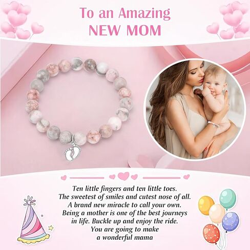Yadiana New Mom Gifts, Mom to Be Gift Sliver-Plated Beaded Bracelet for Women, Little Feet Charm Bracelet with Message Gift Card for First Time Mom,Pregnancy Gifts First Mothers Day Gifts for Expecting Mom in Saudi Arabia