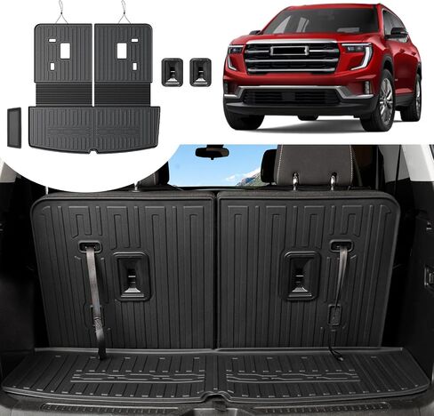 سجادات أرضية متوافقة مع 2017-2023 GMC Acadia - بطانة شحن لجميع الأحوال الجوية مع مسند ظهر لملحقات GMC Acadia Denali - 6 ركاب فقط 2023 2022 2021 in Saudi Arabia