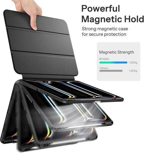 SPARIN Case for iPad Pro 13 inch 2024-M4 with Pencil Holder, Detachable Magnetic Hybrid Protective Case, Portrait/Landscape Stand, Durable Protection, Auto Wake/Sleep -Black in Saudi Arabia
