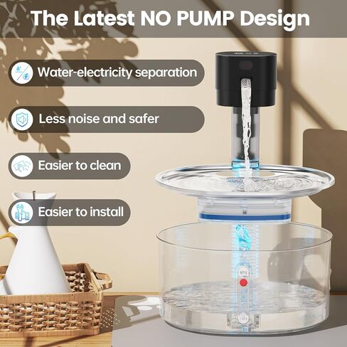 Pumpless Cat Water Fountain with 3 Filter - 3.2l/108oz Wireless Stainless Steel Pet Water Fountain, Cordless Automatic Cat Water Dispenser, Battery Operated Fountain with Motion Sensor, Ultra Quiet in Saudi Arabia