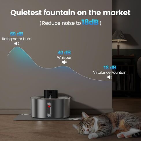Pumpless Cat Water Fountain with 3 Filter - 3.2l/108oz Wireless Stainless Steel Pet Water Fountain, Cordless Automatic Cat Water Dispenser, Battery Operated Fountain with Motion Sensor, Ultra Quiet in Saudi Arabia