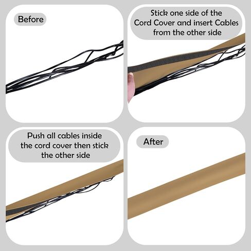 Rubber Bond Carpet Cord Cover Strips - Strong Carpet Cord Hider for Easy Cable Management - 6"x48" Cord Covers for Wires on Floor - Low Profile Carpet Cable Cover - Wire Cover for Carpet (Brown) in Kuwait