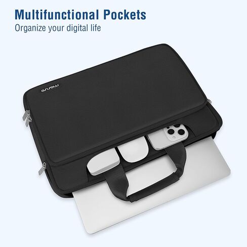 Mosiso 360 Sleeve Praptop Mostop متوافق مع Macbook Air/Pro ، 13-13.3 بوصة دفتر ملاحظات ، متوافق مع MacBook Pro 14 بوصة M4 M3 M2 M1 2024-2021 ، حقيبة الأكمام الملونة المطابقة مع حزام ، أسود in Saudi Arabia