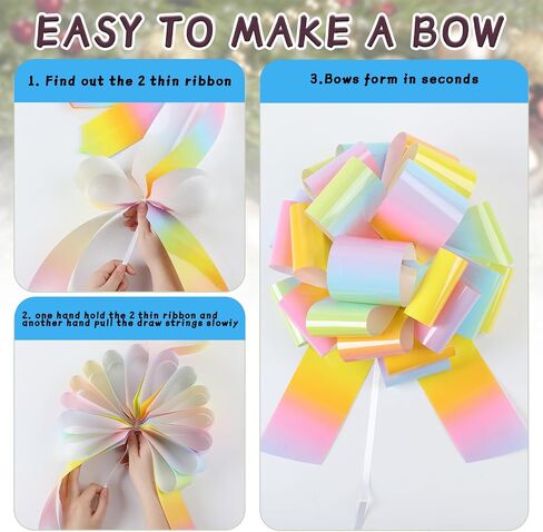 2Pcs Laser 12 Inch Giant Pull Bow Big Bow,Great Gift Bows for Appliances,Bikes,Christmas, Parties,and Large Bow Decorations on Dining Tables (Light Rainbow) in Saudi Arabia