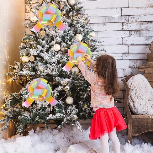 2Pcs Laser 12 Inch Giant Pull Bow Big Bow,Great Gift Bows for Appliances,Bikes,Christmas, Parties,and Large Bow Decorations on Dining Tables (Light Rainbow) in Saudi Arabia