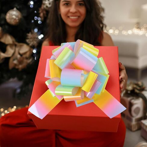 2Pcs Laser 12 Inch Giant Pull Bow Big Bow,Great Gift Bows for Appliances,Bikes,Christmas, Parties,and Large Bow Decorations on Dining Tables (Light Rainbow) in Saudi Arabia