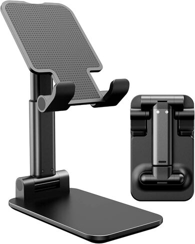 Adjustable Phone and Tablet Stand with Silicon Pad, Portable Foldable Design, Cell Phone Stand for Desk Fully Forldable Mobile Phone Holder Compatible with All Mobile Phones (Black) in Saudi Arabia