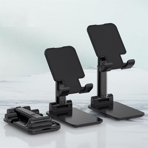Adjustable Phone and Tablet Stand with Silicon Pad, Portable Foldable Design, Cell Phone Stand for Desk Fully Forldable Mobile Phone Holder Compatible with All Mobile Phones (Black) in Saudi Arabia