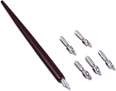 Wooden Calligraphy Dip Pen, Wood English Calligraphy Pen Copperplate Script Oblique Dip Pen Holder with 5 Different Nibs, Black in Saudi Arabia
