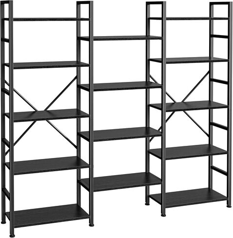 SUPERJARE Triple 4 Tier Bookshelf, Bookcase with 11 Open Display Shelves, Wide Book Shelf Book Case for Home & Office, Rustic Brown in Saudi Arabia
