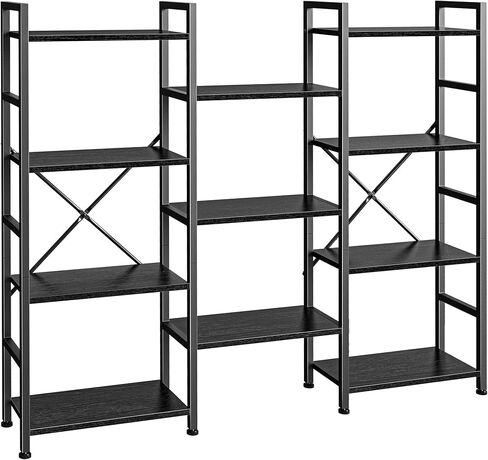 Superjare Triple 4 Tier Bookshelf ، خزانة الكتب مع 11 رفوف عرض مفتوحة ، وكتاب كبير للكتاب في المنزل للمنزل والمكتب ، بني ريفي in Kuwait