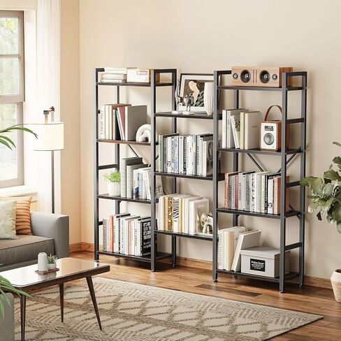 Superjare Triple 4 Tier Bookshelf ، خزانة الكتب مع 11 رفوف عرض مفتوحة ، وكتاب كبير للكتاب في المنزل للمنزل والمكتب ، بني ريفي in Kuwait