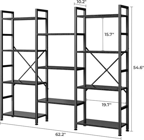 Superjare Triple 4 Tier Bookshelf ، خزانة الكتب مع 11 رفوف عرض مفتوحة ، وكتاب كبير للكتاب في المنزل للمنزل والمكتب ، بني ريفي in Kuwait