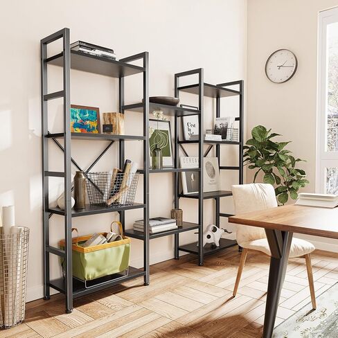 Superjare Triple 4 Tier Bookshelf ، خزانة الكتب مع 11 رفوف عرض مفتوحة ، وكتاب كبير للكتاب في المنزل للمنزل والمكتب ، بني ريفي in Kuwait