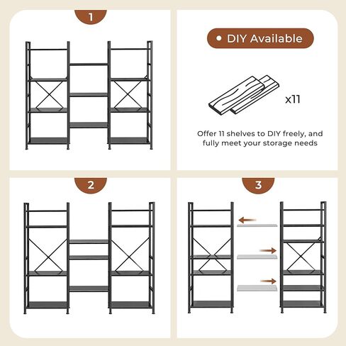 Superjare Triple 4 Tier Bookshelf ، خزانة الكتب مع 11 رفوف عرض مفتوحة ، وكتاب كبير للكتاب في المنزل للمنزل والمكتب ، بني ريفي in Kuwait