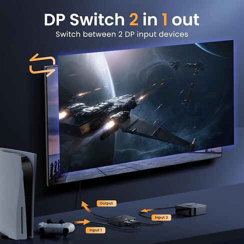 8K Display Port Switcher 2 in 1 Out, NEWCARE DisplayPort Splitter with Remote, DisplayPort Switch Supports 8K@60Hz 4K@120Hz DP 1.4, Display Port Switch Compatible with PC Laptop Monitor TV in Kuwait