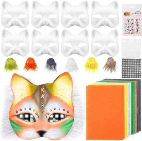 8 PCS DIY Therian Cat Mask مجموعة مع Mesh Eye Mesh Therian Cat Mask Farry Therian Mask for Halloween Masquerade in Kuwait