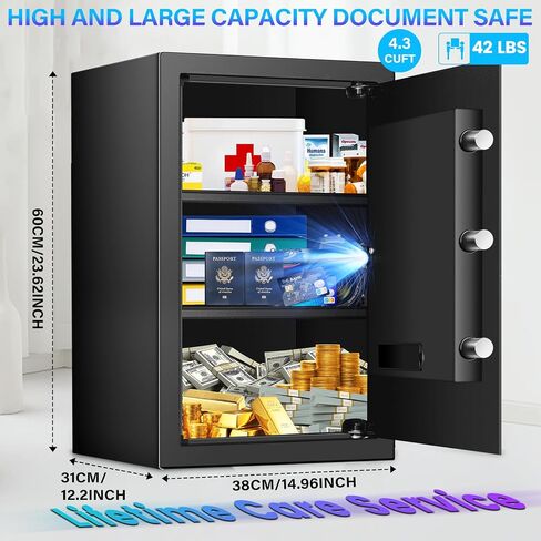 مربع آمن ، 3.0 CUFT Home Safe مع حقيبة مقاومة للماء مقاوم للماء ، مربع آمن للأمان الرقمي المضاد للسرقة مع نظام تنبيه ذكي ، رف قابل للإزالة ، وظيفة كتم ، صندوق آمن للوثائق الشخصية للمجوهرات المال in Kuwait