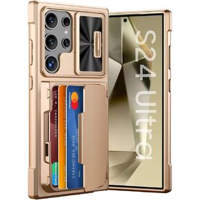 for Samsung Galaxy S24 Ultra Wallet Case with RFID Blocking Card Holder & Camera Cover & Kickstand, Full Body Shockproof Case for S24 Ultra 6.8Inch 2024-Champagne Primary Titanium(Upgraded)