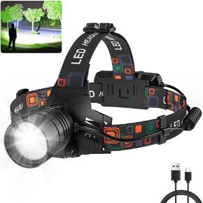 Rechargeable Headlamp 2Pack, 990000 Lumens Super Bright LED Head Lamp with 3 Modes, 90° Adjustable Head Lights for Forehead, 45H Long Runtime & IPX6 Waterproof HeadLamps for Camping Hunting Hiking