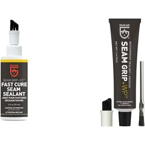 GEAR AID Seam Grip FC Fast Cure Sealant for Nylon and Polyester Tents, Tarps, Awnings, Clear, 2 oz Seam Grip WP Waterproof Sealant and Adhesive for Tents and Outdoor Fabric, Clear, 1 oz
