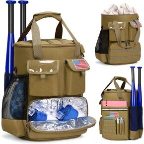 RAINSMORE Baseball Bucket Bag Baseball Coaches Accessories Organizer with Insulation Pocket Tactical Softball Bag with Anti-Slip Bottom, Multiple Pockets for Bat, Gloves, Scoreboards
