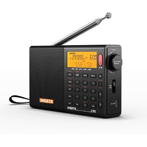 D808 Portable AM FM SW LW Air Band Radio SSB RDS Multi Band Radio Speaker with LCD Display Alarm Clock External Antenna (Grey)