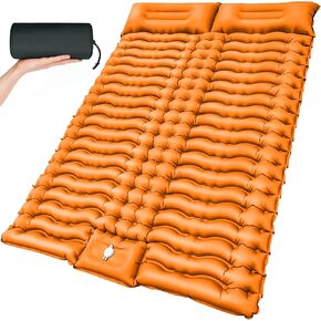 Double Camping Sleeping Pad, Inflatable Camping Pad Foot Pump Ultralight 2 Person Camping Mat with Pillow for Camping Hiking Traveling Backpacking Tent - Orange, Single