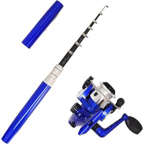 Portable Small Pen Fishing Rod Spinning Reel Combos, 38" 55" Compact Telescopic Fish Pole Kits for All Season Fishing in Rivers, Lakes, Ice, etc.