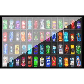 SIXPOINTS Diecast Model Car Display Case ,1/64 Scale Hot Wheels, Matchbox Toy Cars Organizer Storage Cabinet Wall Mount with Acrylic Glass Door, Stores up to 60 Cars