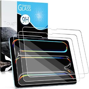 Screen Protector For iPad Pro 11 Inch M4 (2024), 3 Pack Tempered Glass Film Guard for iPad Pro 11 5th Generation, 9H Anti-Scratch, Bubble Free, HD Clarity, Face ID and Apple Pencil Compatible