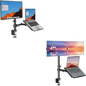 WALI Dual Monitor Stand, Laptop and Monitor Stand for 2 Screen 1 Laptop Notebook, Extra Tall Desk Mount for Monitor up to 27 inch, Notebook up to 17 inch