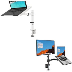 WALI Single LCD Monitor Desk Mount Fully Adjustable Stand with Extra Laptop Tray for 1 Laptop Notebook up to 17 inch and 1 Screen up to 27 inch, 22 lbs. Weight Capacity