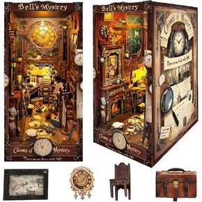 Spilay DIY Book Nook Kit,DIY Dollhouse Booknook Bookshelf Insert Decor Alley,Bookends Model Build kit with LED Light dust Cover,Handmade Crafts Gifts for Birthday Christmas and Valentine's Day（SQ-03）