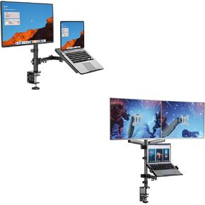 WALI Dual Monitor and Laptop Stand, Gas Spring Arms with 360 Swivel, Fits Monitors up to 32' and 19.8lbs per Arm, Laptop up to 17' and 17.6lbs, C-clamp and Grommet Mount, Black