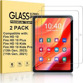 Lainergie 2-Pack Screen Protector for New Fire HD 10/10 Plus/10 Kids/10 Kids Pro tablet 10.1" (13th/11th Generation, 2023/2021), Tempered Glass 9H Hardness [Durable] [Anti-Scratch] [Easy Installation]