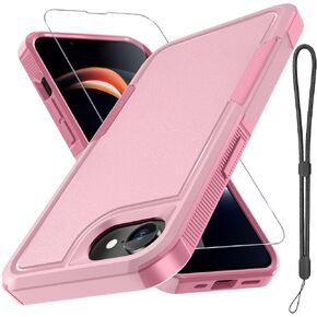 RMOCR for iPhone 16E Case with Screen Protector,Military Grade Heavy Duty Shockproof Phone Cover with Wrist Lanyard Strap for iPhone 16E 2025 Released,Black Matte