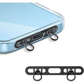 Metal Phone Tether Tab for iPhone, Cell Phone Lanyard Patch with 2 rings,made of stainless steel, thin and sturdy, does not affect charging, prevents dropping and losing (Rose Gold+black)