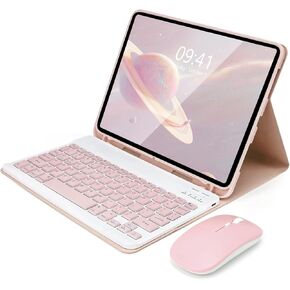SOPPY Keyboard Case with Mouse for iPad Air 11-inch (M3 2025 / M2 2024) & Air 5th/4th Gen & iPad Pro 11 inch (1st/2nd/3rd/4th Gen), Detachable Bluetooth Keyboard Cover, Rechargeable, Pink