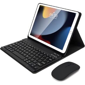 SOPPY Bluetooth Keyboard Case with Mouse for iPad 9th Gen 2021, 8th Gen 2020, 7th Gen 2019 10.2", Air 3 & Pro 10.5", Detachable Wireless Keyboard, Slim Protective Cover, Rechargeable, Black