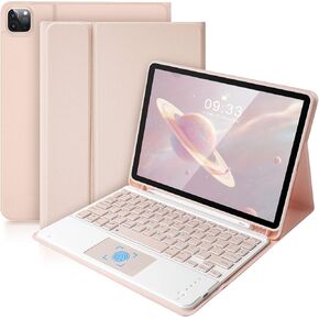 SOPPY Keyboard Case with Touchpad for iPad Air 11-inch (M3 2025 / M2 2024) & Air 5th/4th Gen & iPad Pro 11 inch (1st/2nd/3rd/4th Gen), Detachable Bluetooth Keyboard Cover, Rechargeable, Pink