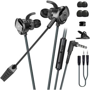 Wired Gaming Headset with Adjustable Dual Microphone for PS4, Xbox, Laptop, Mobile, Esports Earbuds, Cartilage Design for Inline Control of Hands-Free Calls. (Black)